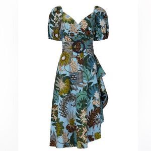 Sachin & Babi Floral Liv Dress Size 2 Puff Sleeve Blue Multicolor